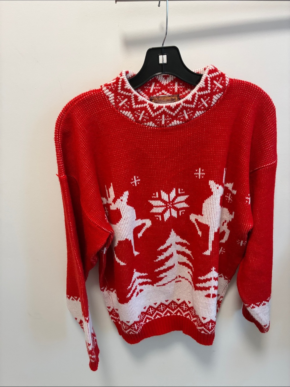 Red Holiday Knit Sweater with White Fair Isle Pattern